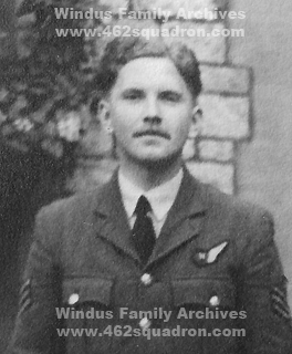 Enlargement: Navigator F/Sgt Edward Windus 1601854 RAFVR, on leave from 462 Squadron, to attend the wedding of his sister Hilda Windus to John Bradley on 11 April 1945.